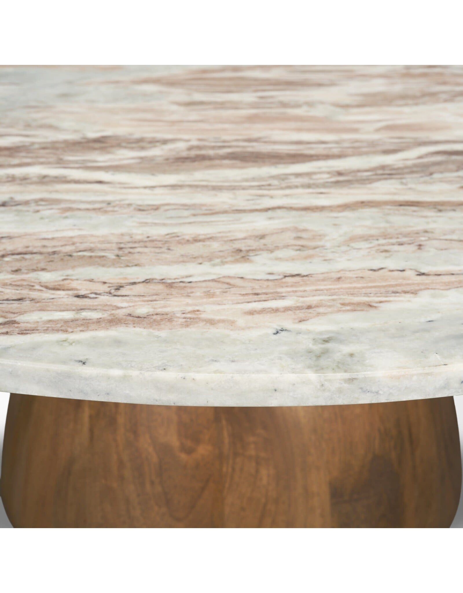 Allyson Round Brown Pedestal w/Savar Pink Marble Top Coffee Table