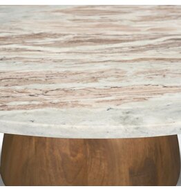 Allyson Round Brown Pedestal w/Savar Pink Marble Top Coffee Table