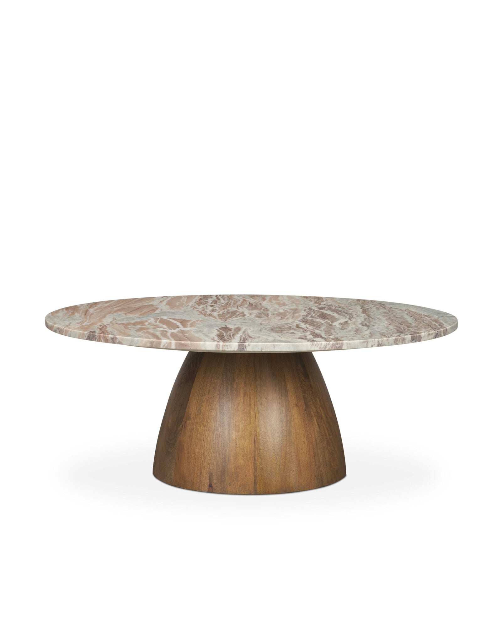 Allyson Round Brown Pedestal w/Savar Pink Marble Top Coffee Table
