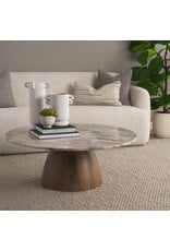 Allyson Round Brown Pedestal w/Savar Pink Marble Top Coffee Table