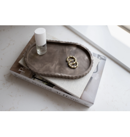 Fluted Stoneware Oval Tray, Mocha Stone