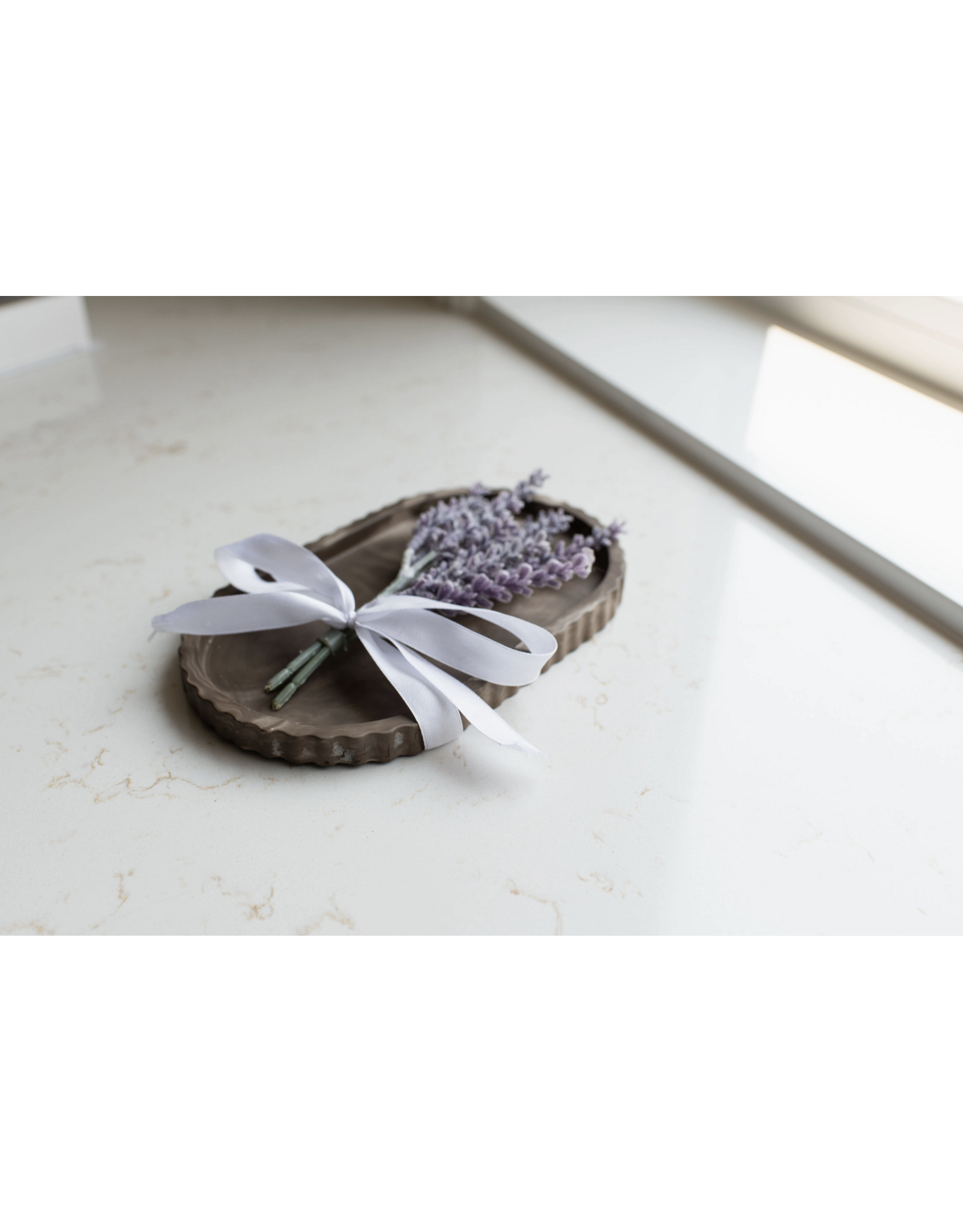 Fluted Stoneware Oval Tray, Mocha Stone