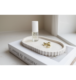 Fluted Stoneware Oval Tray, Limestone