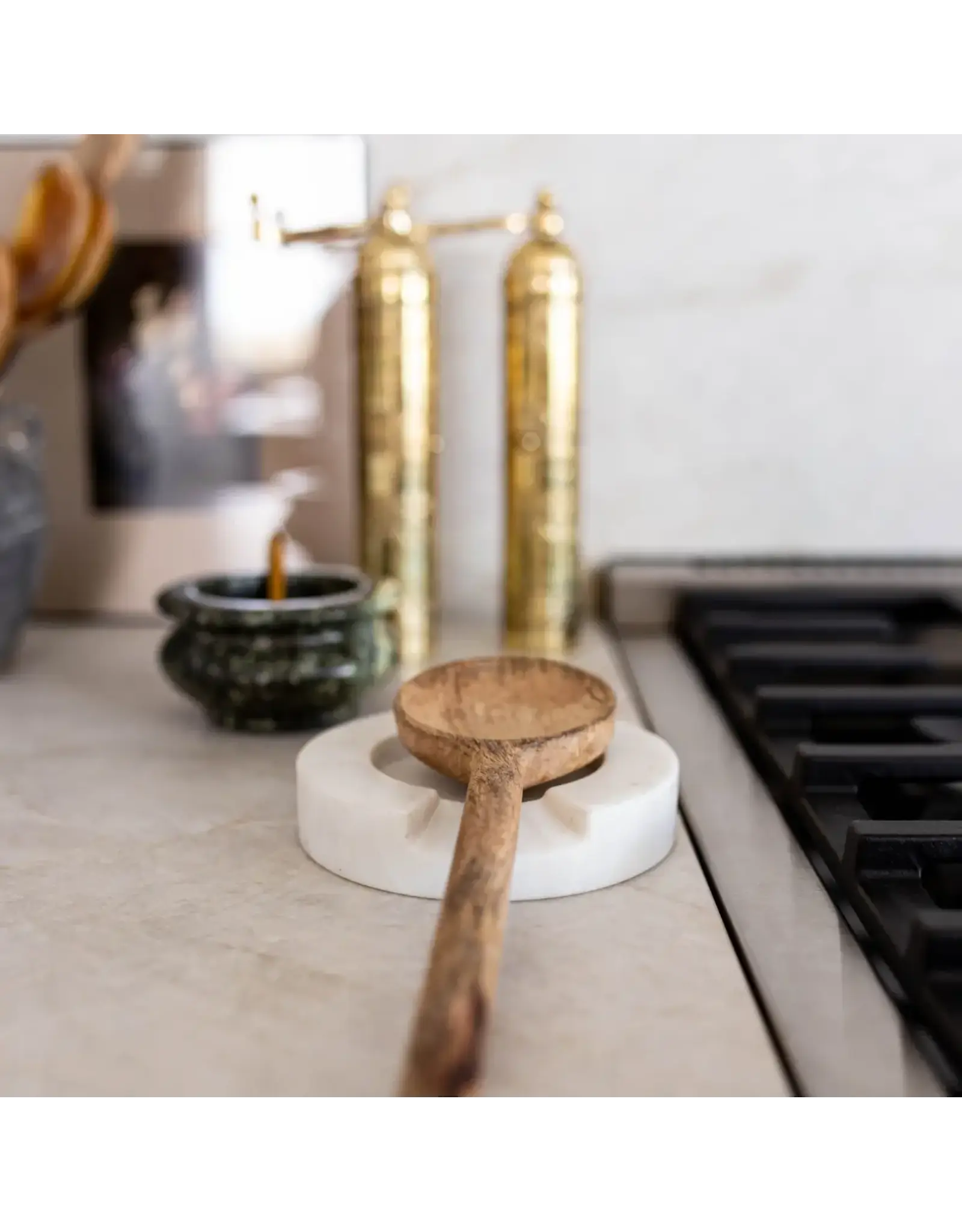 Turned White Marble Round Spoon Rest