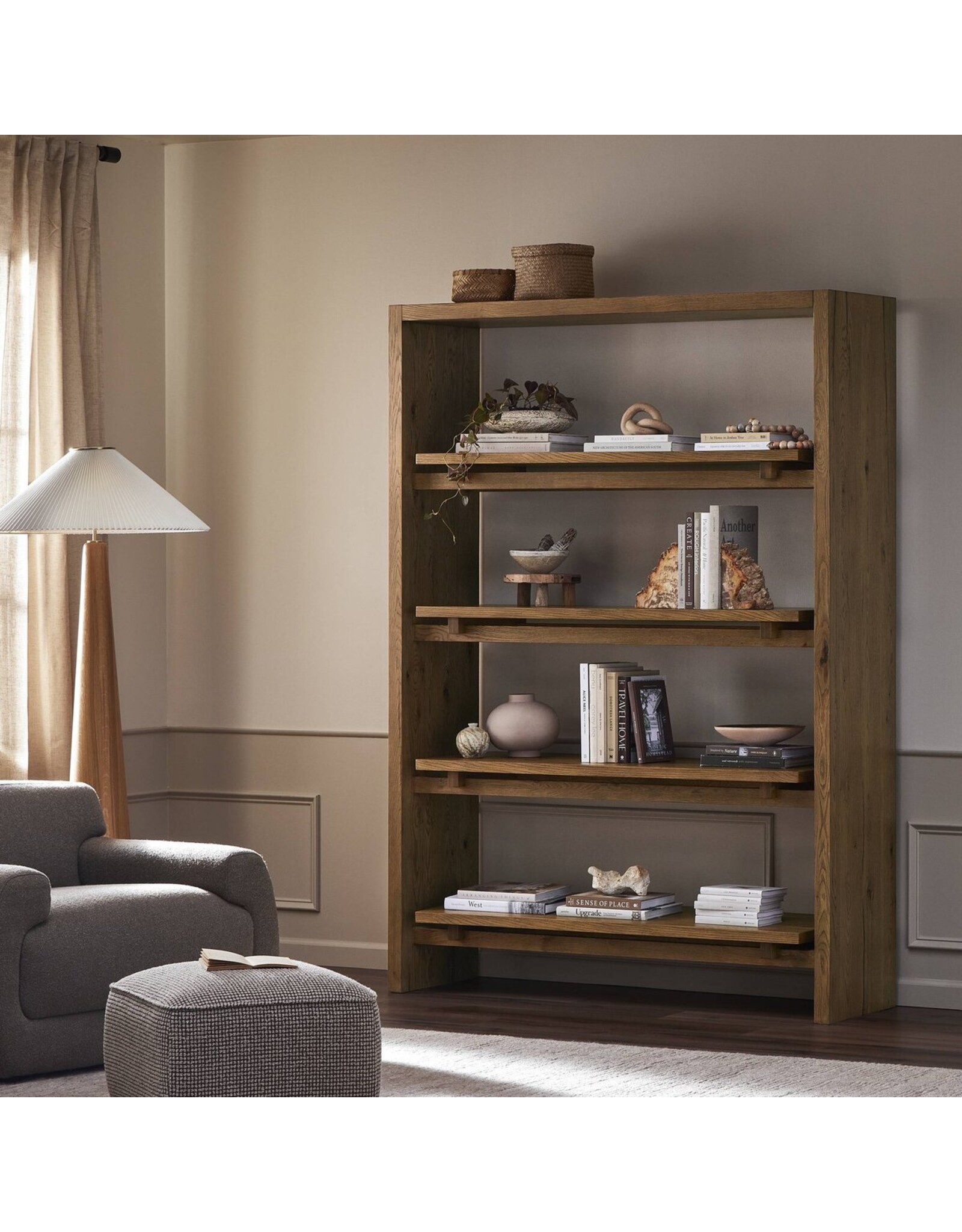 Theodore Bookcase, Rustic Amber Oak Veneer