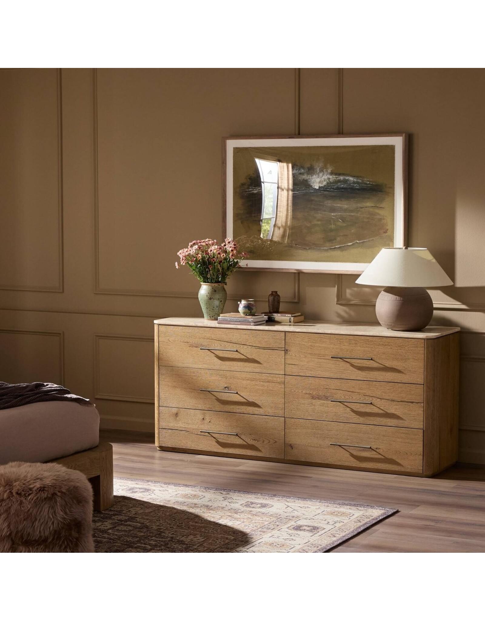 Raleigh 6 Drawer Dresser, Worn Oak Veneer