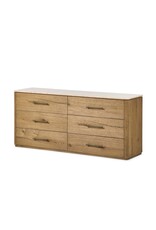 Raleigh 6 Drawer Dresser, Worn Oak Veneer