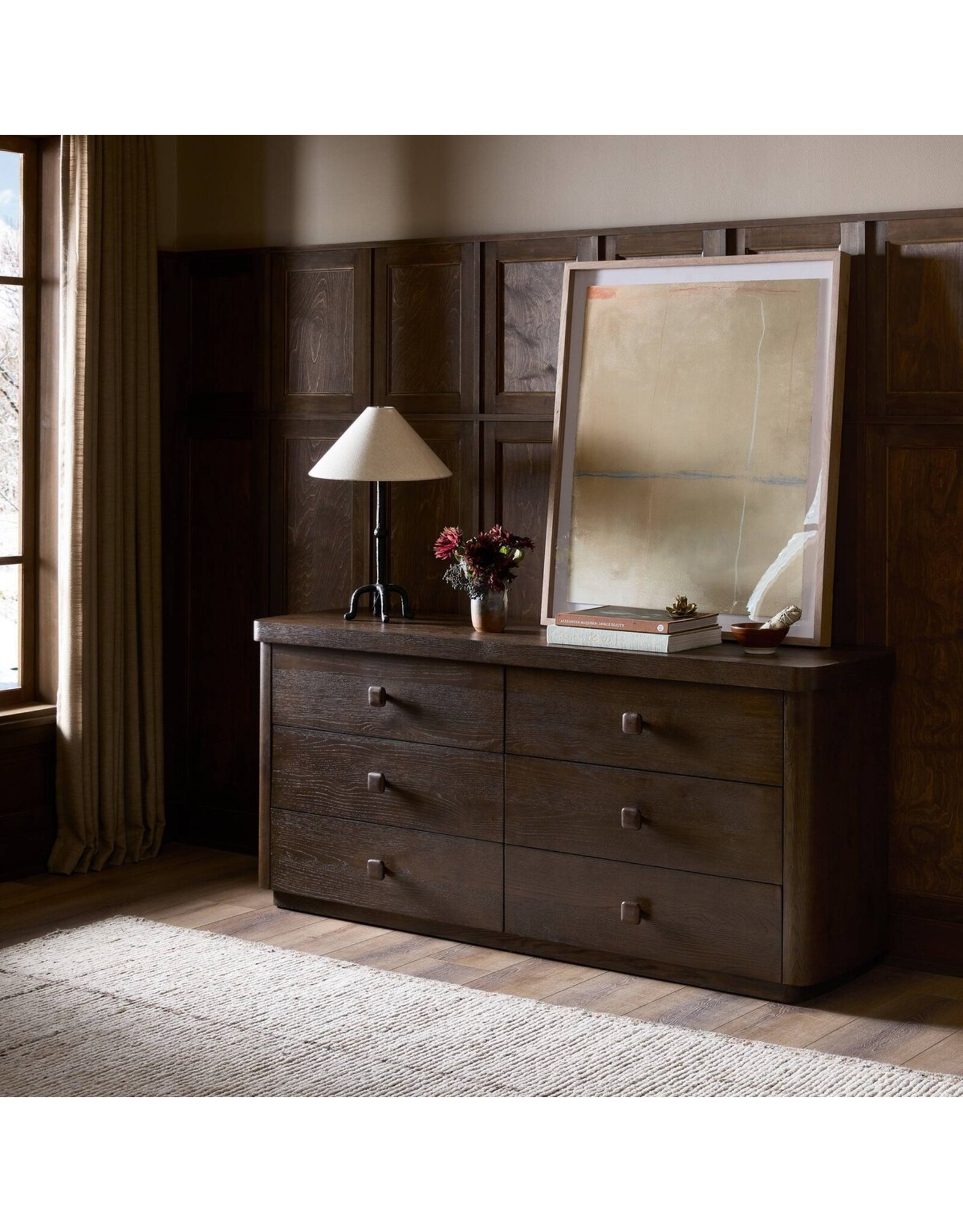 Valen 6 Drawer Dresser,  Rustic Brown Oak Veneer