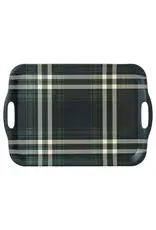 Navy Green Plaid Large Melamine Tray w/ Handles