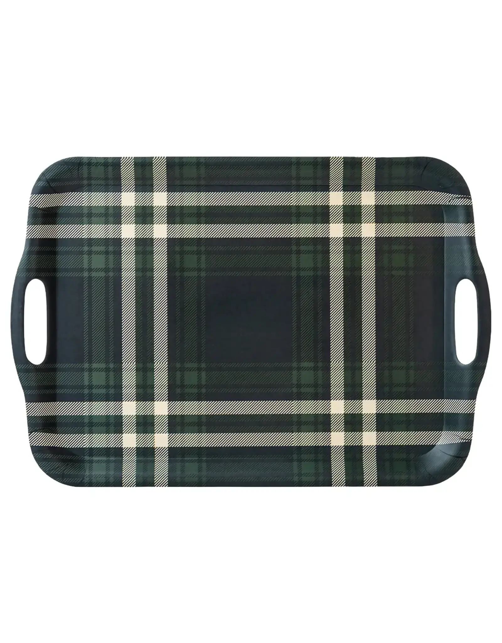 Navy Green Plaid Large Melamine Tray w/ Handles