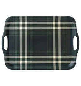 Navy Green Plaid Large Melamine Tray w/ Handles