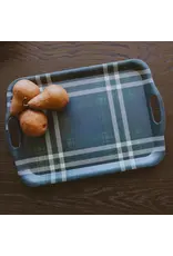 Navy Green Plaid Large Melamine Tray w/ Handles