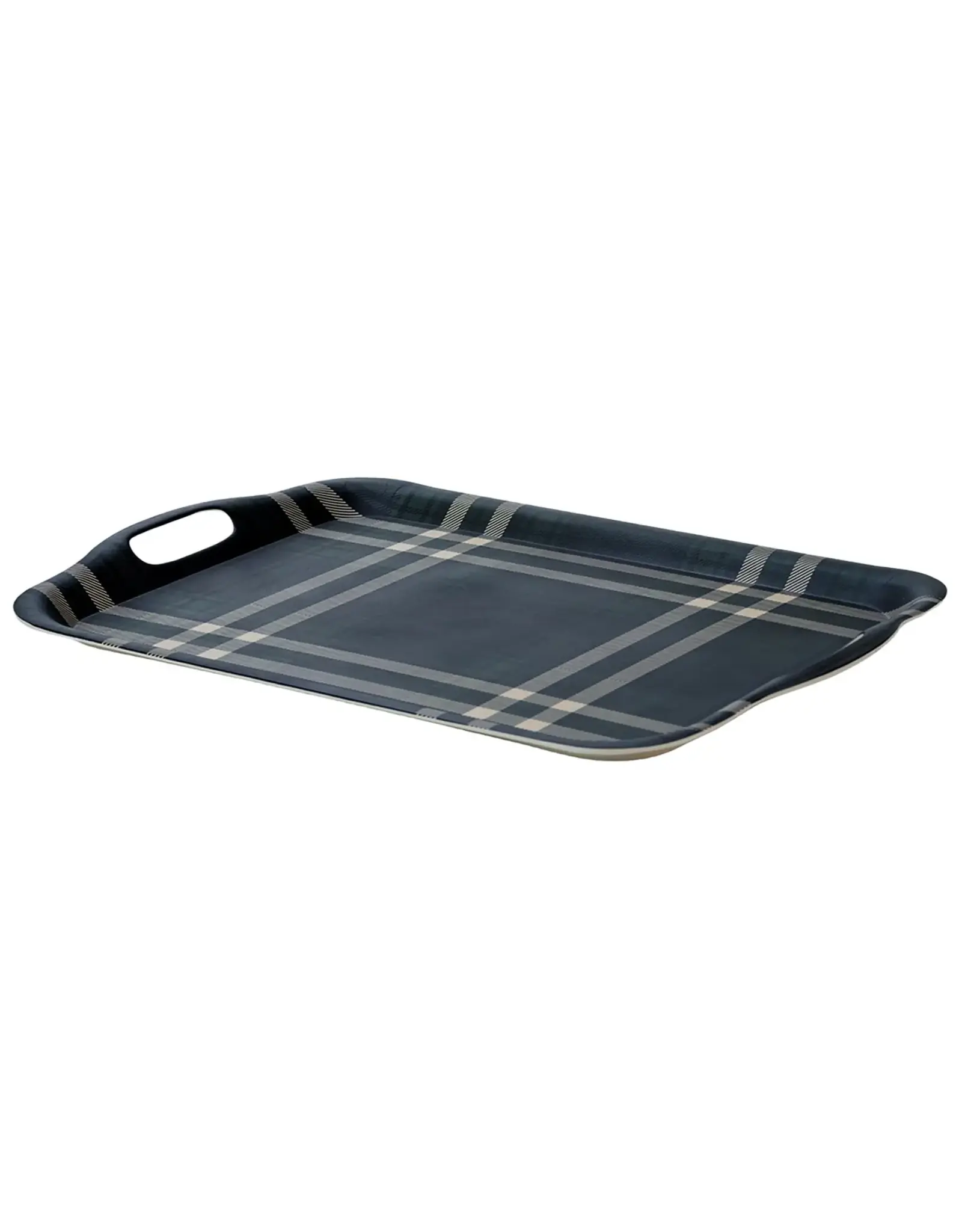 Navy Green Plaid Large Melamine Tray w/ Handles
