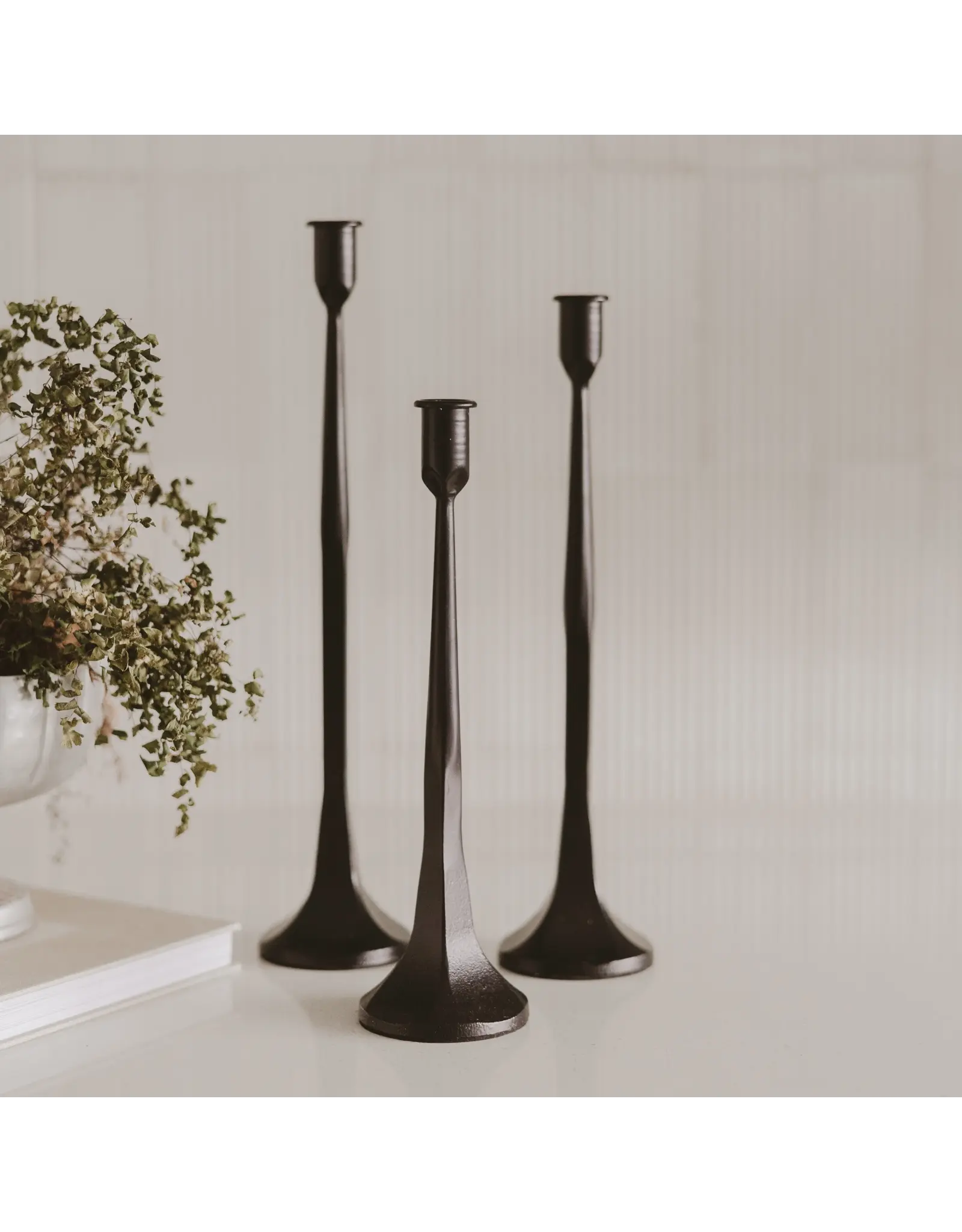 Black Cast Iron Taper Candle Holders, Set of 3