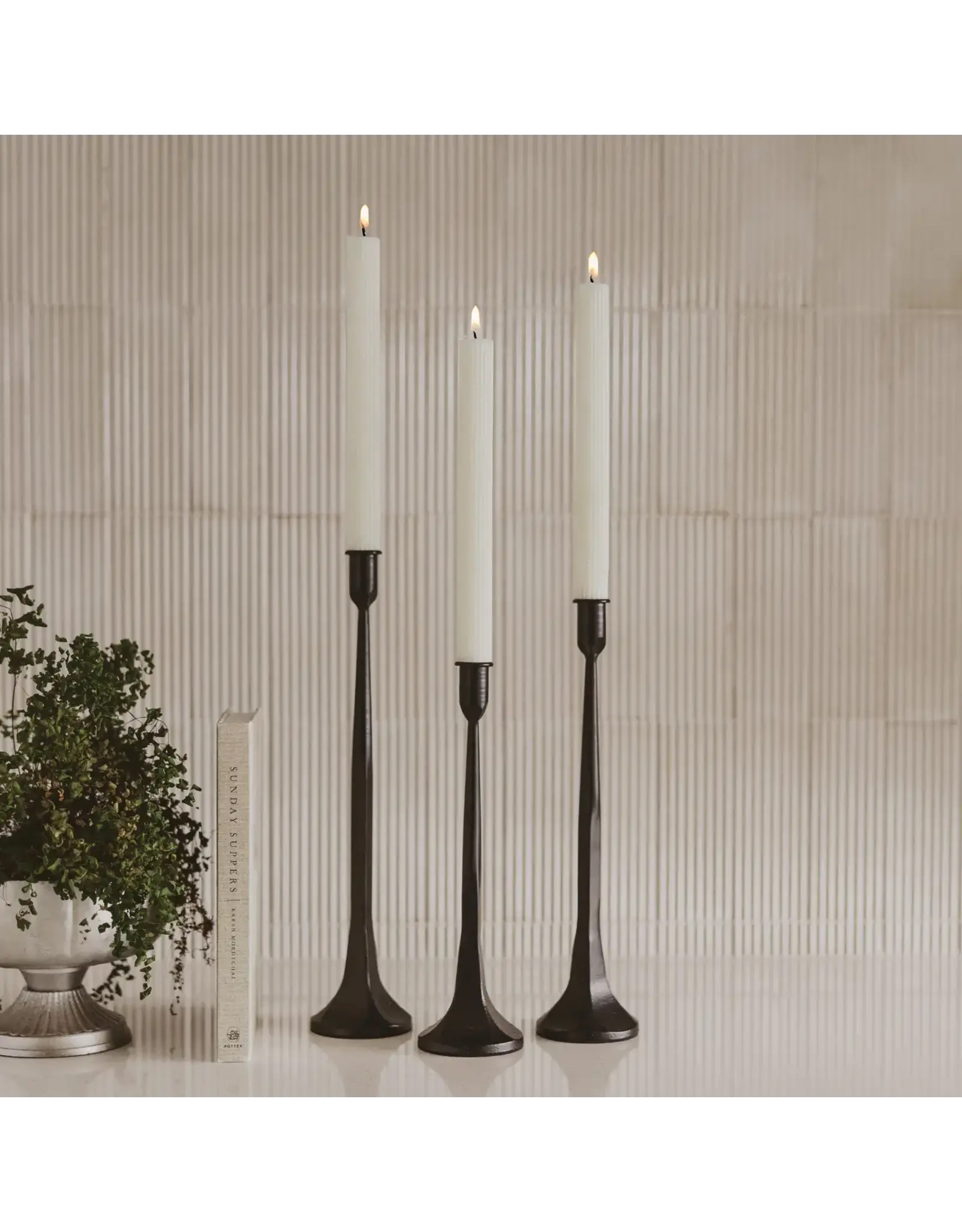 Black Cast Iron Taper Candle Holders, Set of 3