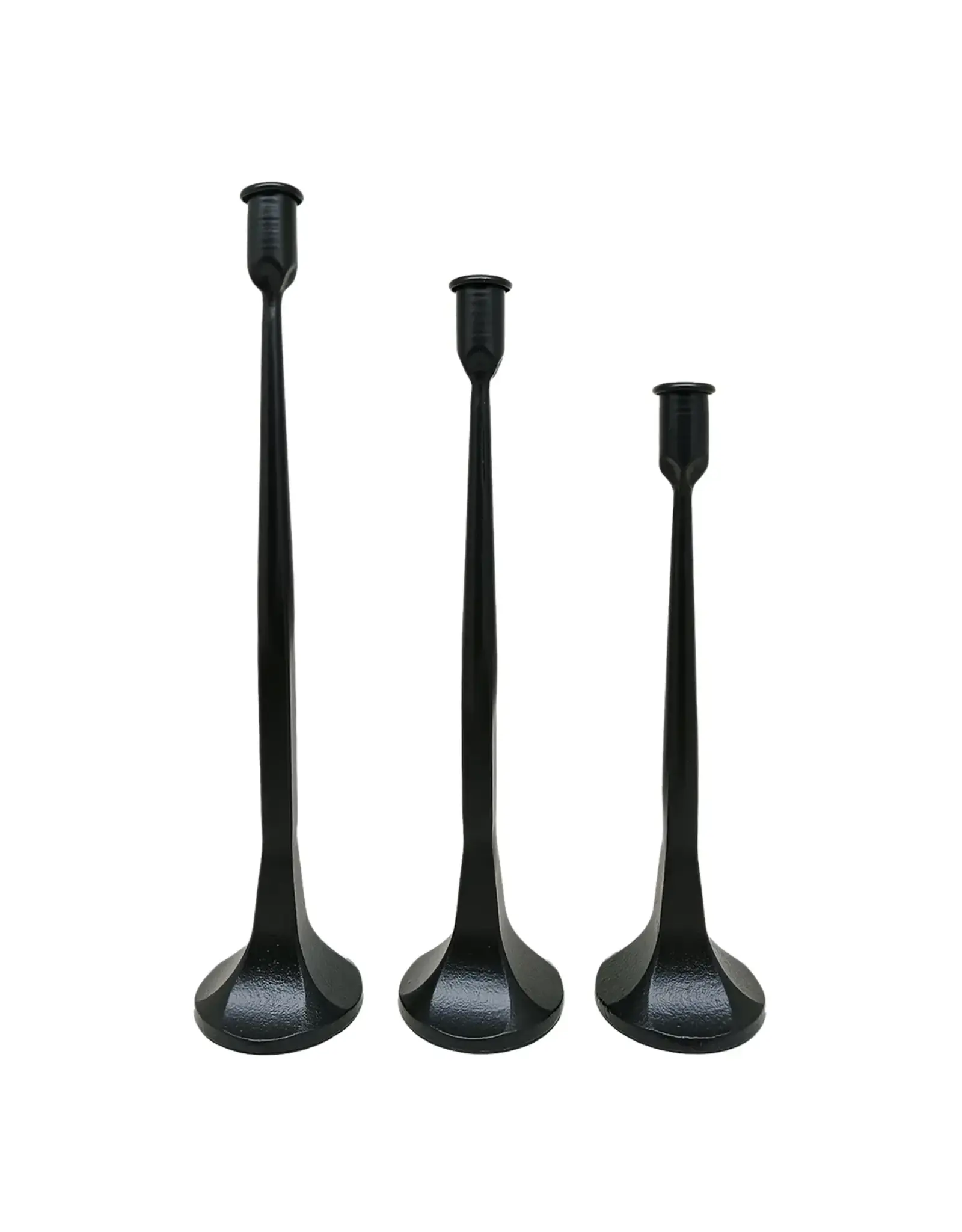 Black Cast Iron Taper Candle Holders, Set of 3