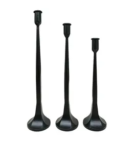 Black Cast Iron Taper Candle Holders, Set of 3