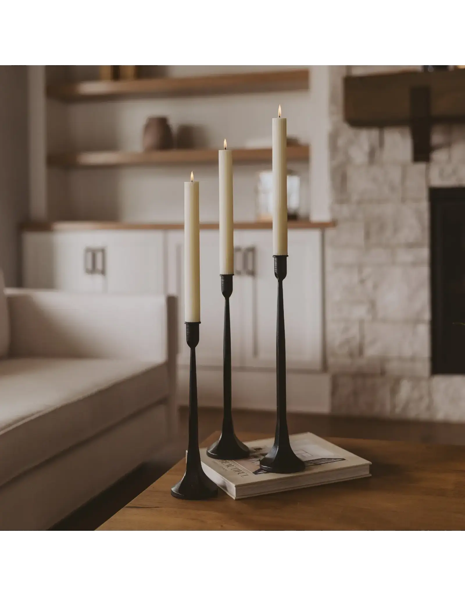 Black Cast Iron Taper Candle Holders, Set of 3