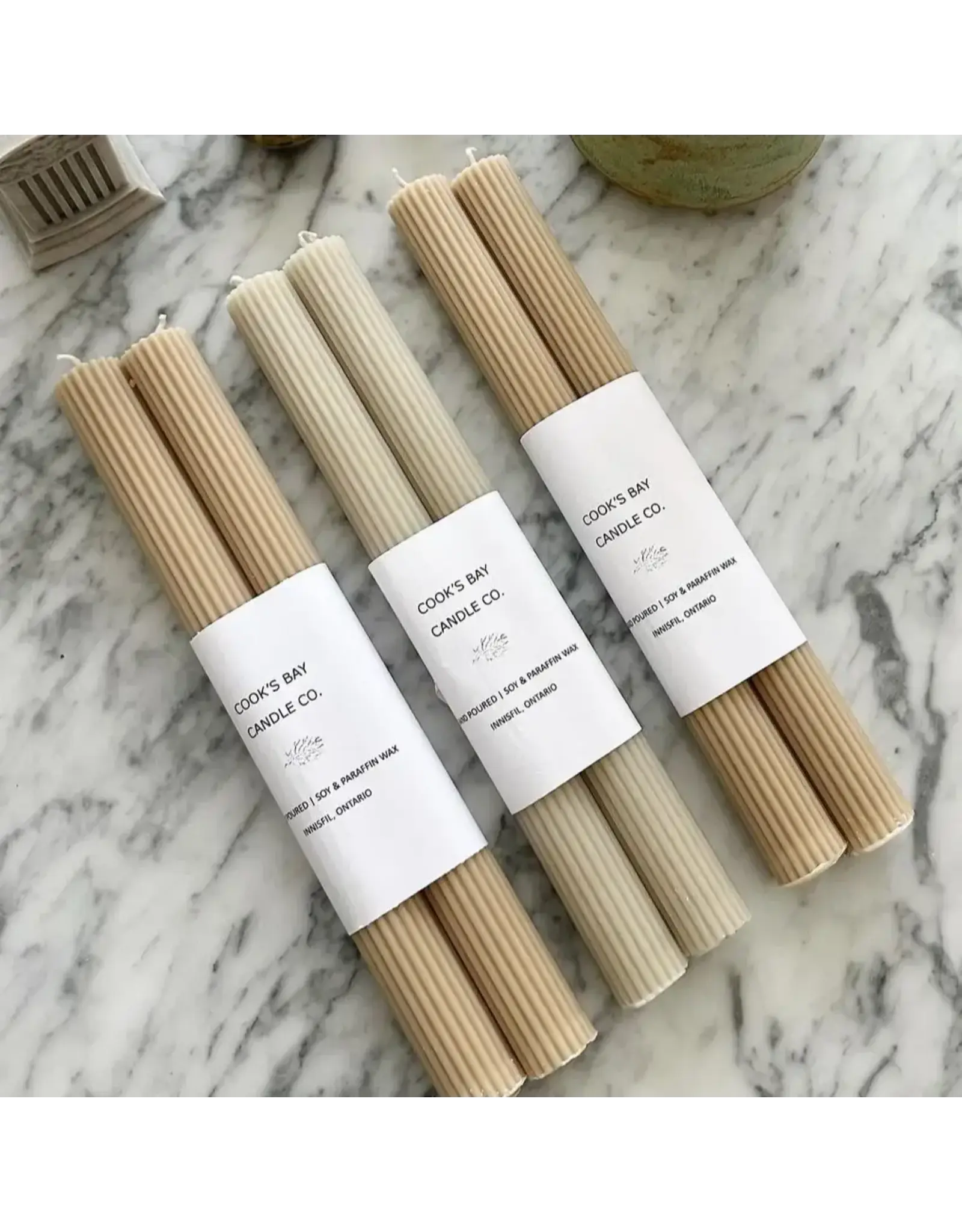 Ridge Taper Candle | Set of 2, Beige