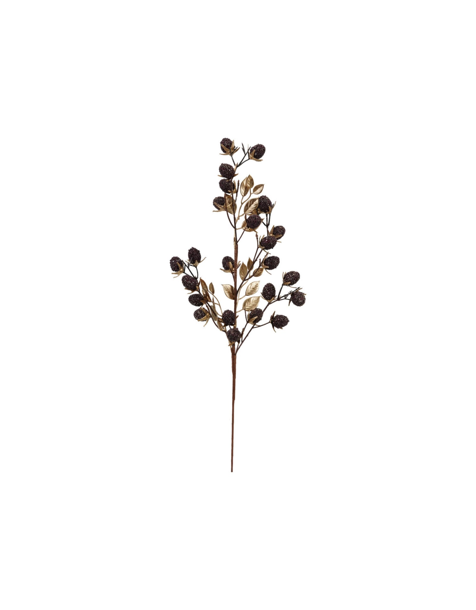 Faux Berry & Leaves Stem with Glitter, Gold Finish & Burgundy
