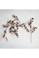 Faux Berry & Leaves Stem with Glitter, Gold Finish & Burgundy