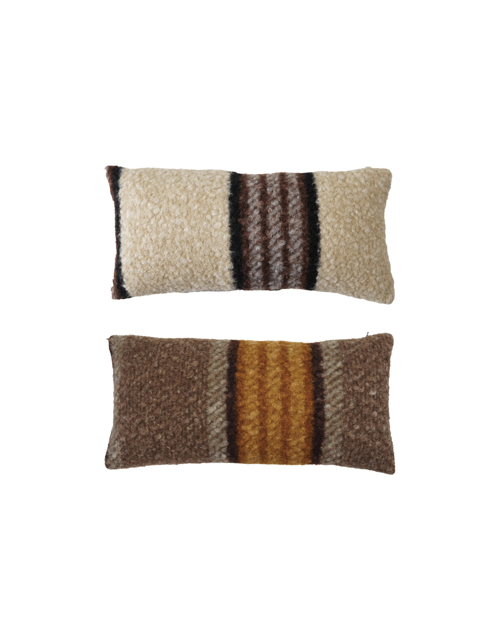 Fabric Faux Sherpa Lumbar Pillow with Stripes, 2 Styles