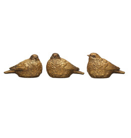 3-1/2"H Resin Bird, Distressed Gold Finish, 3 Styles