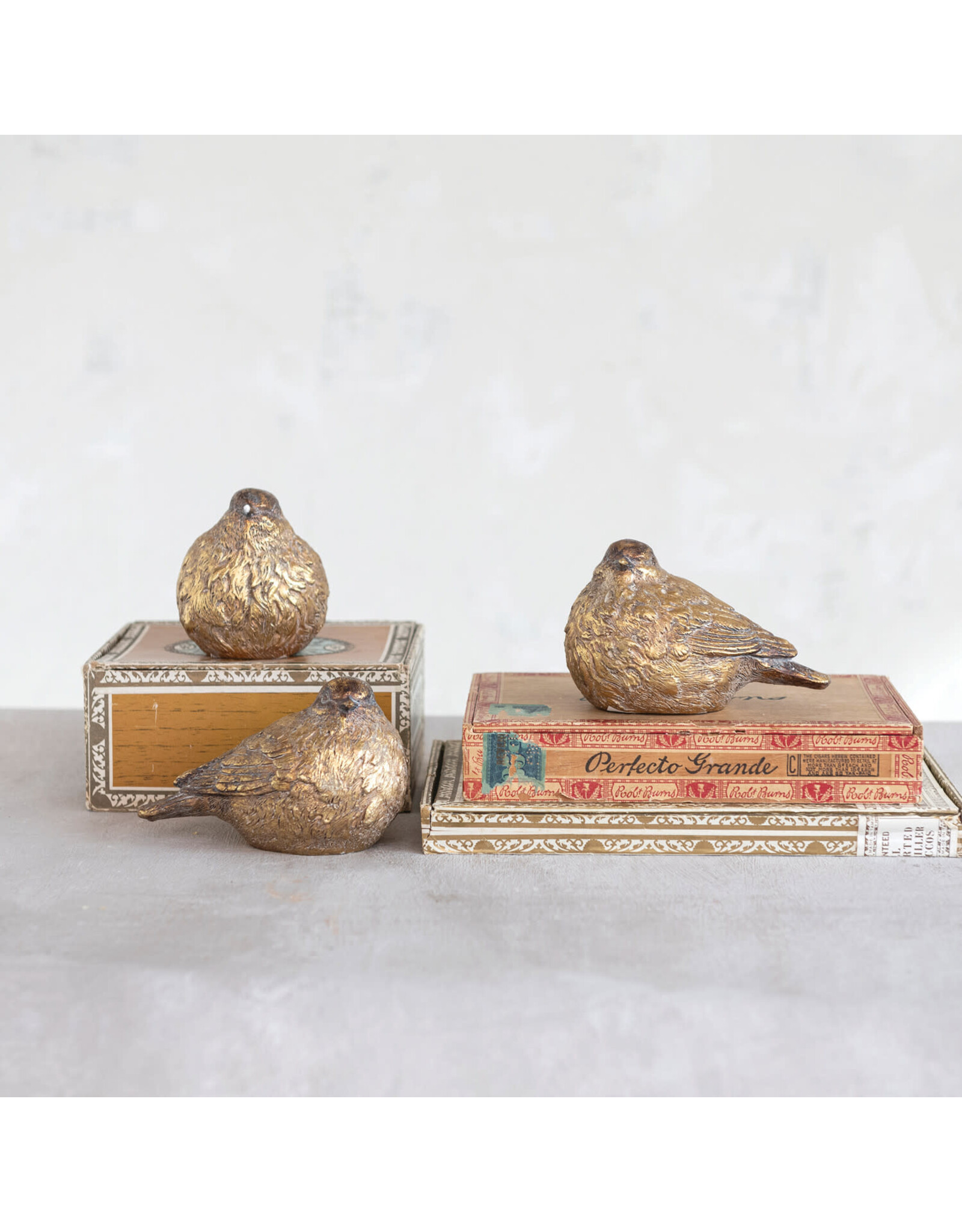 3-1/2"H Resin Bird, Distressed Gold Finish, 3 Styles