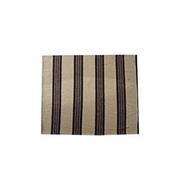 Fabric Faux Sherpa Throw with Stripes, Black & Grey