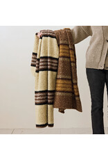 Fabric Faux Sherpa Throw with Stripes, Black & Grey