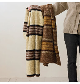 Fabric Faux Sherpa Throw with Stripes, Black & Grey