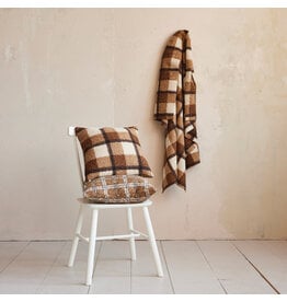 60"L x 50"W Fabric Faux Sherpa Throw, Brown Plaid