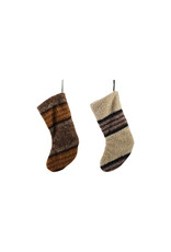 Fabric Faux Sherpa Stocking with Stripes, 2 Styles
