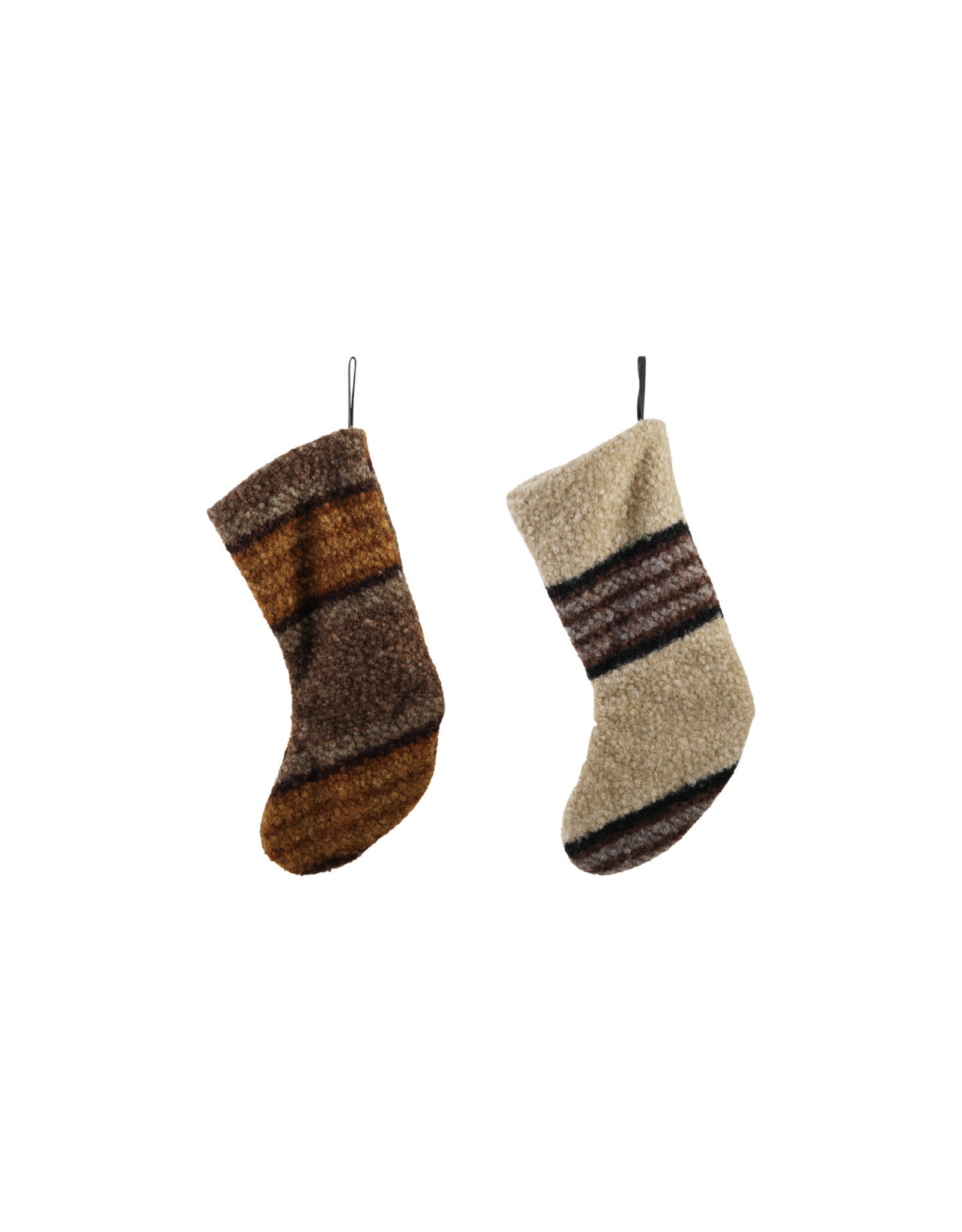 Fabric Faux Sherpa Stocking with Stripes, 2 Styles