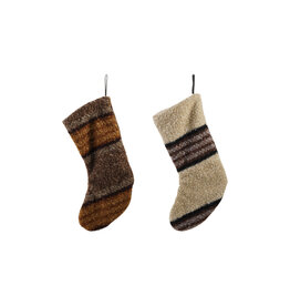 Fabric Faux Sherpa Stocking with Stripes, 2 Styles