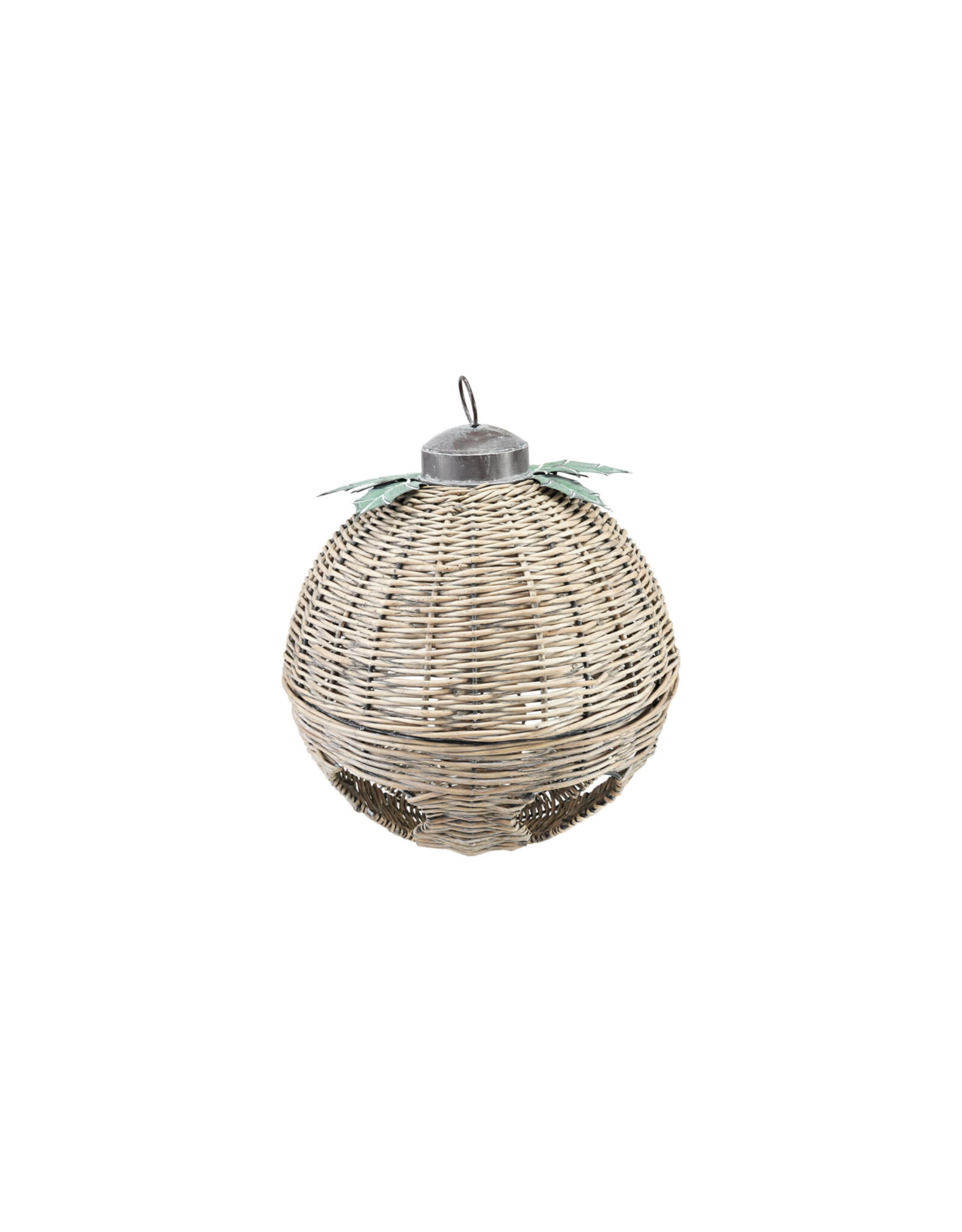 Hand-Woven Rattan Bell with Metal Leaves