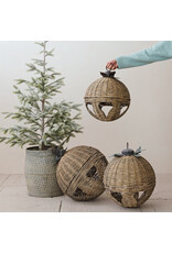 Hand-Woven Rattan Bell with Metal Leaves