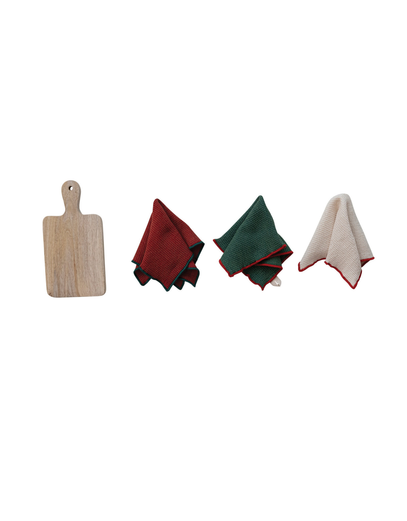 Dish Cloths with Stitched Edge & Cheese/Serving Board, S/4