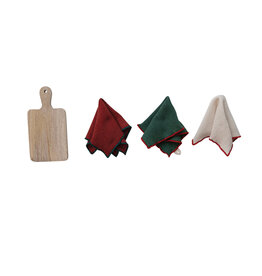Dish Cloths with Stitched Edge & Cheese/Serving Board, S/4