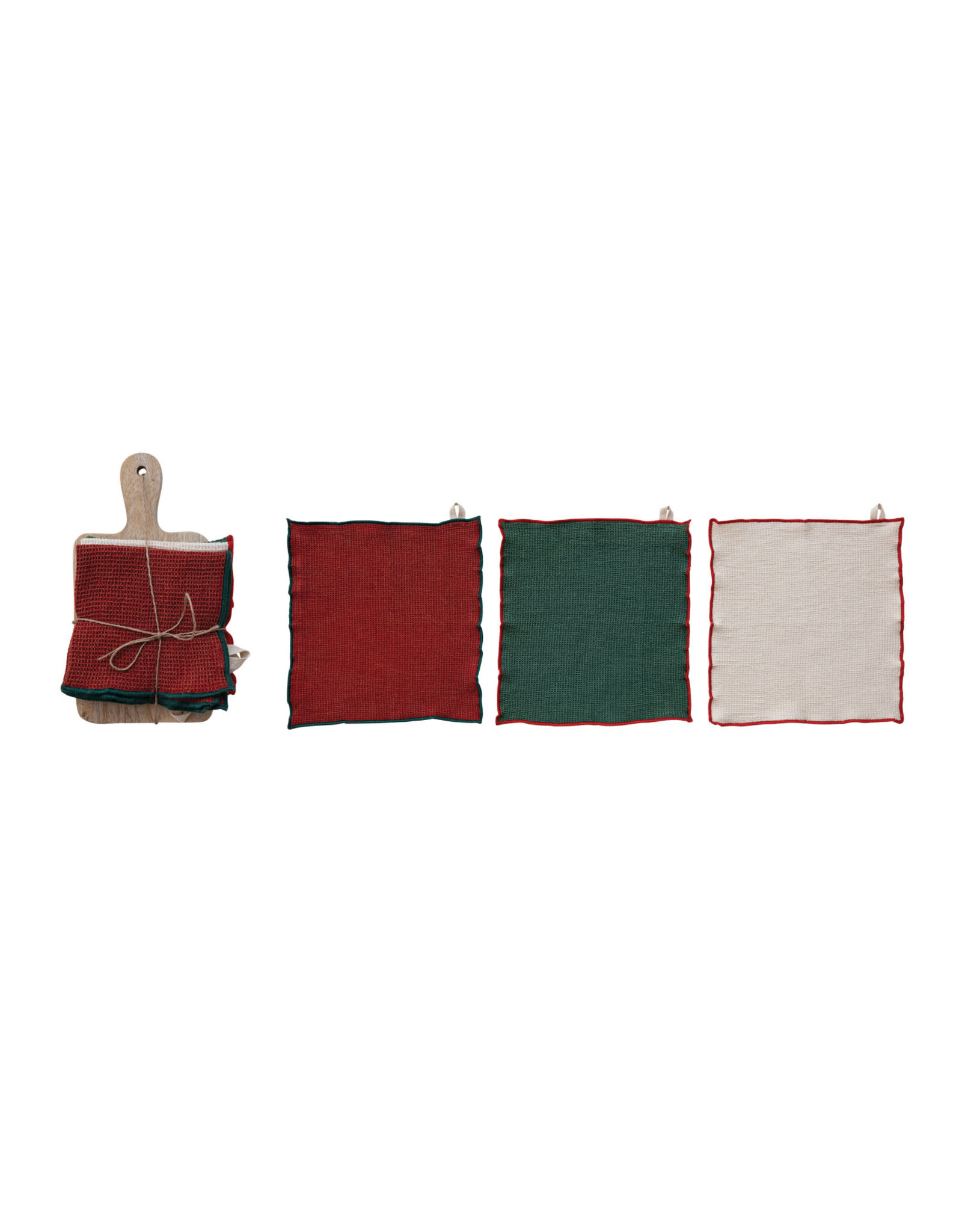 Dish Cloths with Stitched Edge & Cheese/Serving Board, S/4