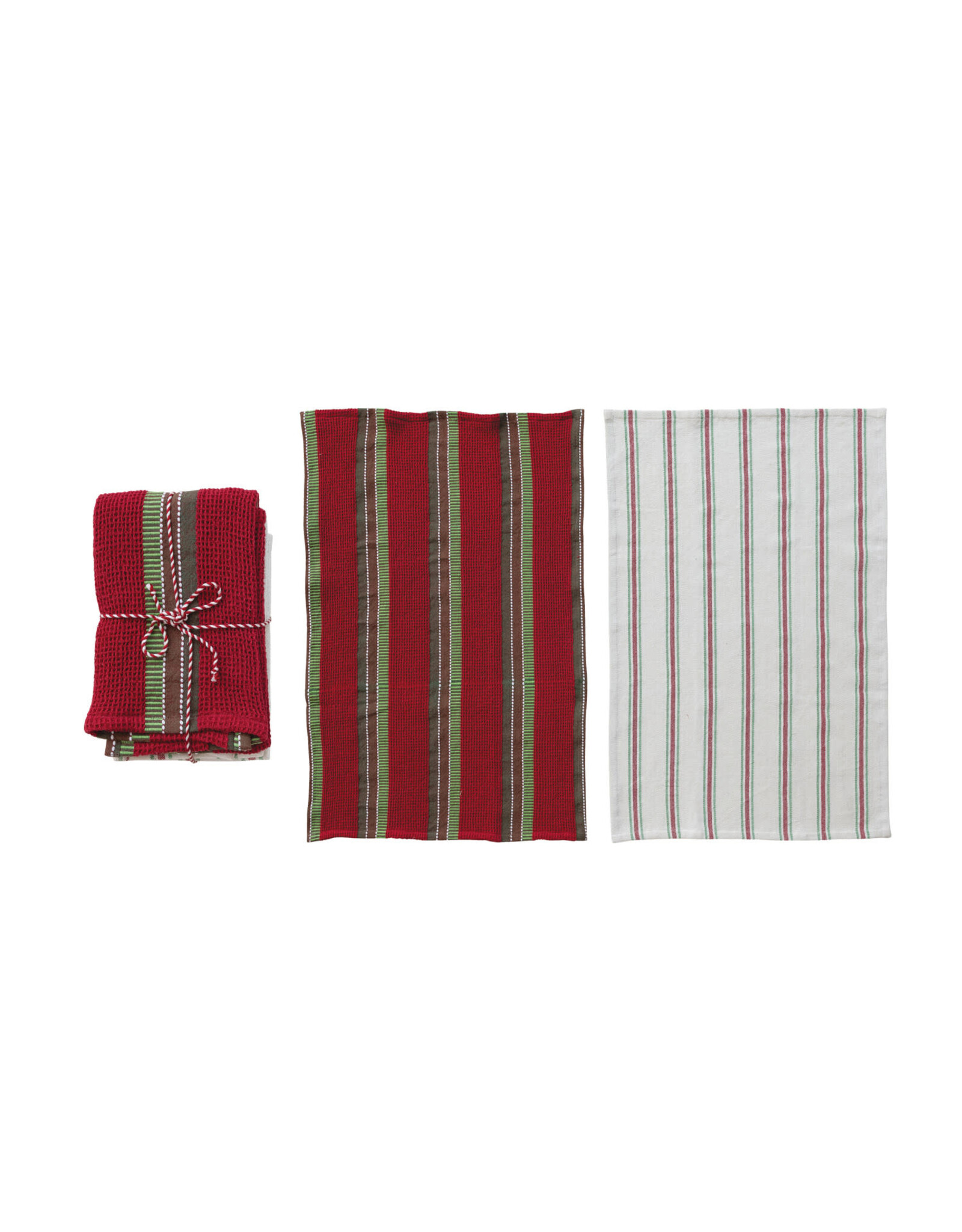 Waffle Weave Tea Towels & Mango Wood Cheese/Serving Board, S/3