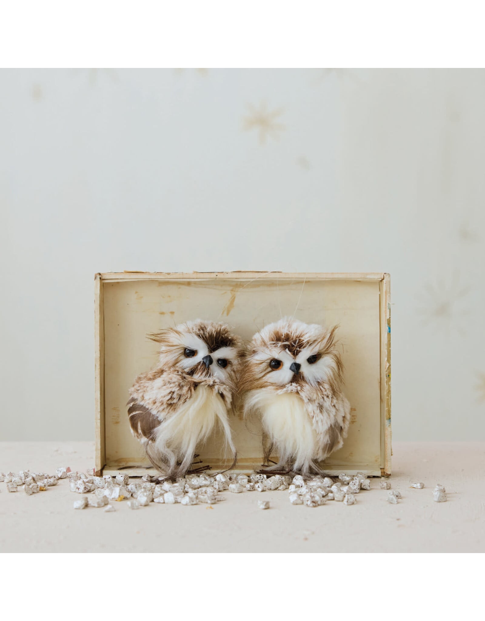 Faux Fur Owl, Brown & White, 2 Styles