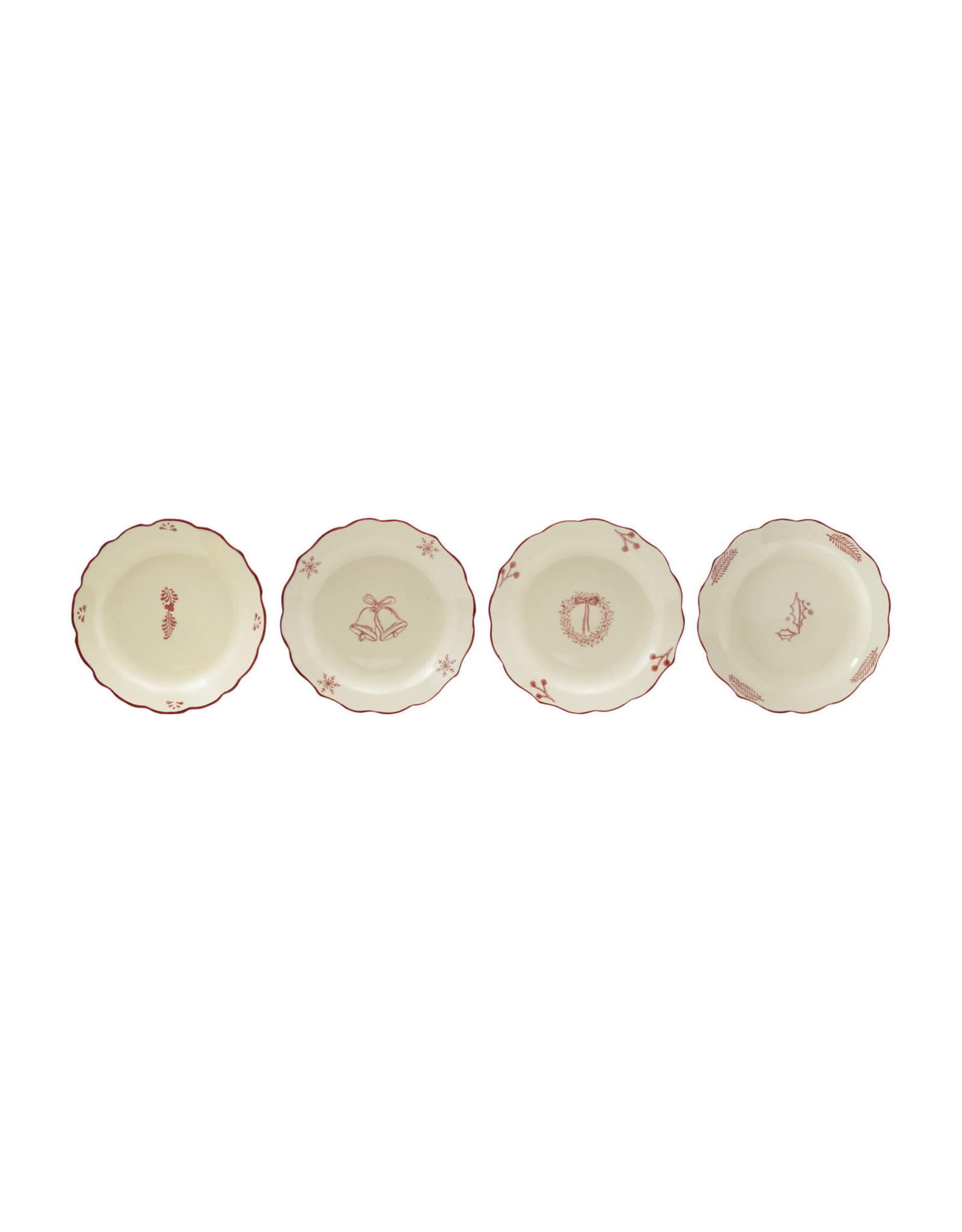 Stoneware Scalloped Plate, White & Burgandy