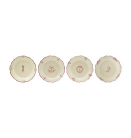 Stoneware Scalloped Plate, White & Burgandy