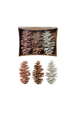 Faux Pinecones with Glitter, Pink, Brown & White, S/3