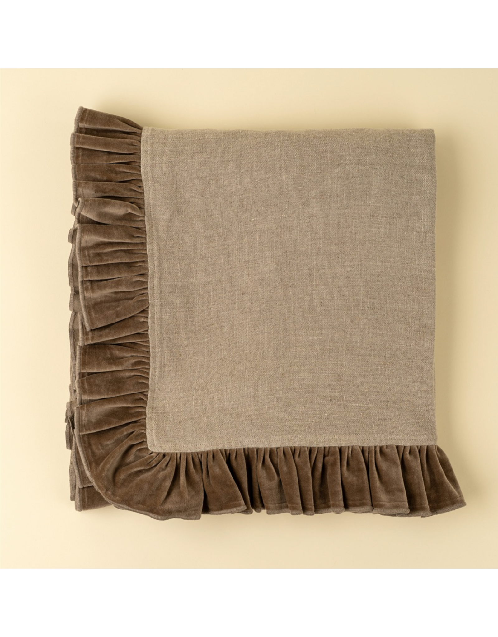 Velvet Ruffle Linen Throw, Chocolate