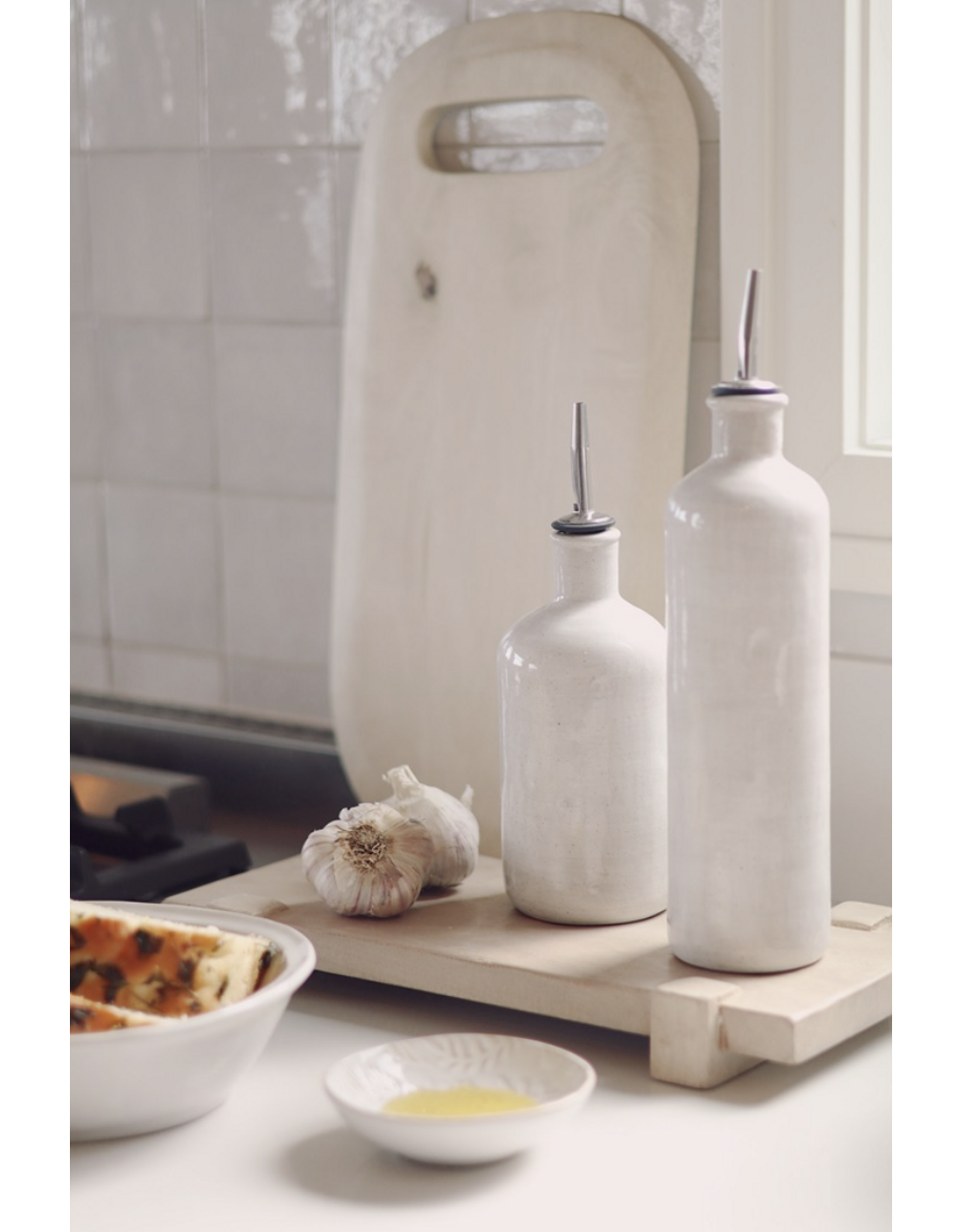 Stoneware Vinegar Cruet, Rustic White