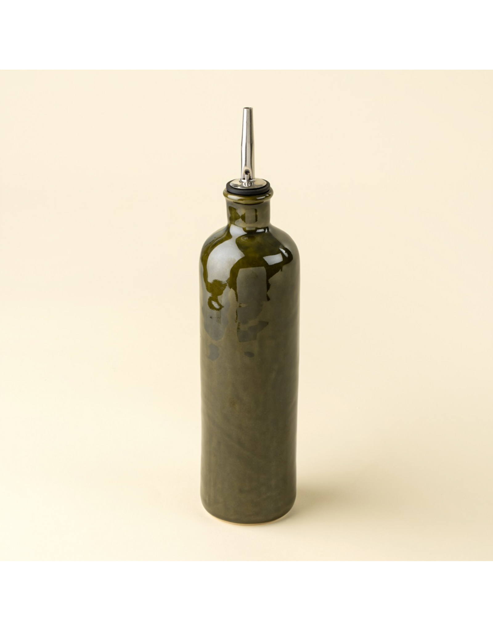 Stoneware Olive Oil Cruet, Deep Green
