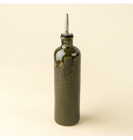 Stoneware Olive Oil Cruet, Deep Green