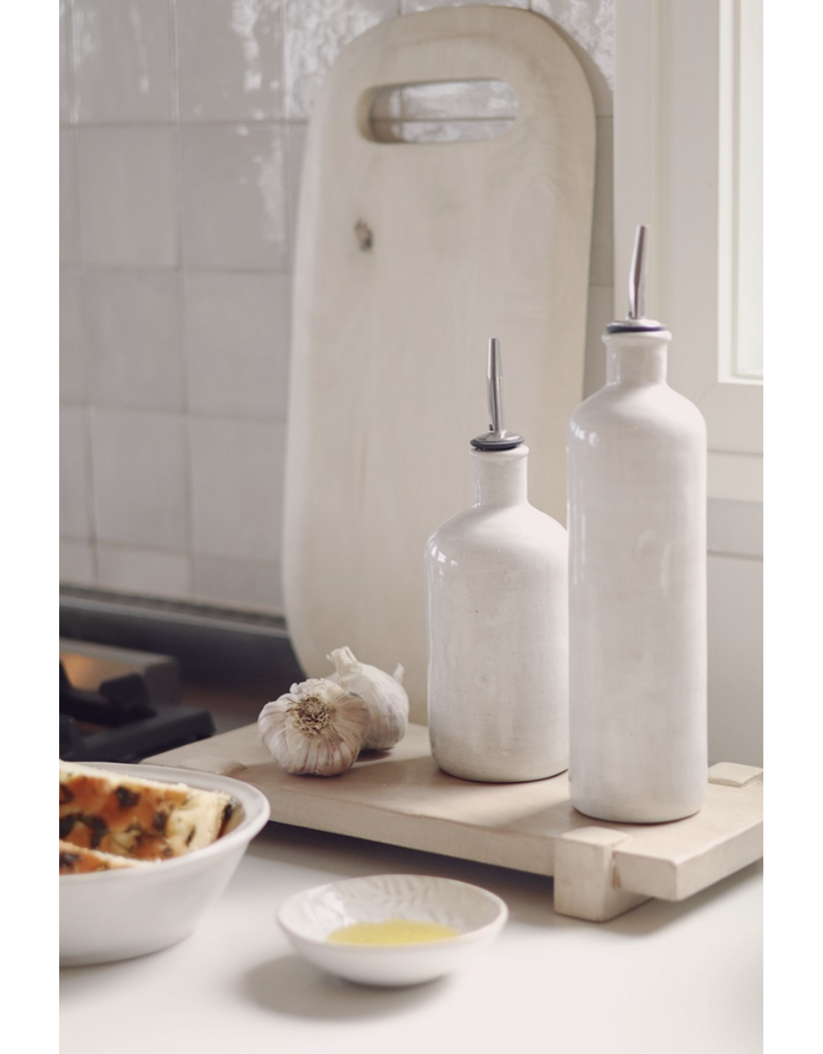 Stoneware Olive Oil Cruet, Rustic White